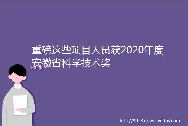 重磅这些项目人员获2020年度安徽省科学技术奖